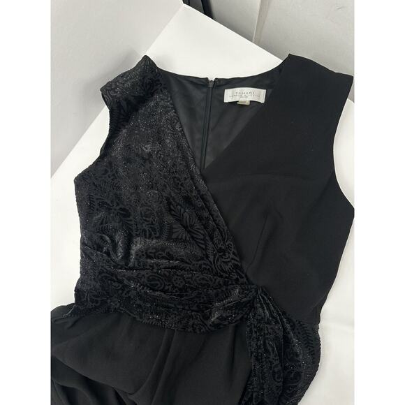 Tahari Arthur S Lavin Size 12p Black Velvet Wide Leg Jumpsuit Black Sparkle Slas - Picture 14 of 16